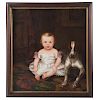 American School, 19th c. Portrait of Baby with Dog