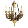 A Neoclassical style bronze six light chandelier