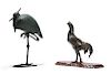 Two Japanese patinated metal models of birds