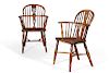 Pair of George III elm and yew Windsor armchairs