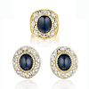 A Textured Gold Sapphire and Diamond Ring and Earclips Set