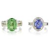 A Lot of Un-heat Sapphire Ring and Green Tourmaline Ring
