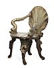 A Venetian carved silvered wood grotto armchair