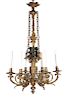 A French bronze figural six light chandelier