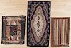 Three geometric pattern hooked rugs, 19th c., 45 1/2'' x 36'', 47 1/2'' x 29 1/2'', and 70 1/2'' x 36''.