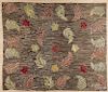 Large American hooked rug with leaves and ferns on a scattered ground, 77'' x 92''.