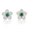 A Pair of Emerald and Diamond Flower Earrings
