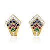 A Pair of Multi-Colored Gemstone and Diamond Earclips