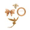 A Collection of Ladies Whimsical Gold Brooches