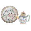 Chinese Canton Enamel Teapot and Bowl