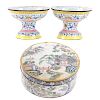 Chinese Canton Enamel Box & Pair Compotes