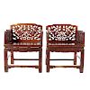 Pair Chinese Carved & Lacquered Arm Chairs