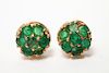 14K Gold & Emeralds Floral Motif Earrings, Pair