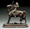 Cast Iron Indian on Horse Statue. 