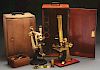 Lot of 2: Early Brass Medical Microscopes with Original Wooden Cases.