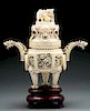 Two-Piece Lidded Japanese Carved Ivory Urn.