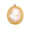 VICTORIAN CARVED SHELL CAMEO & YELLOW GOLD BROOCH