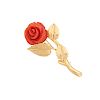 CARVED CORAL & YELLOW GOLD ROSE BROOCH