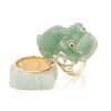 CARVED JADE & YELLOW GOLD RINGS