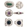 SILVER BROOCHES OR BUTTONS, INCL. GEORG JENSEN & GUILD OF HANDICRAFT 