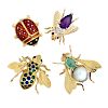 GEM-SET OR ENAMELED YELLOW GOLD INSECT BROOCHES