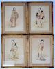Set of 4 Japanese Silk Paintings