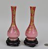 Pair Art Nouveau Bohemian Glass Bud Vases