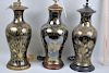 Three Chinese Black Ground/Gilt Table Lamps