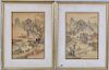Pair Chinese Landscape Paintings on Silk