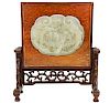 Chinese Carved White Jade Mounted Plaque on Stand