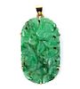 Chinese Carved Green Jade & Gold Pendant