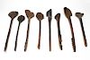 African Long Handled Spoons Carved Wood Group of 8