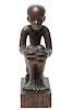African Carved Wood Seated Boy Sculpture