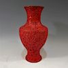 CHINESE ANTIQUE CARVED LACQUER CINNABAR VASE - 19TH CENTURY