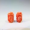 PAIR NATURAL CORAL CARVED BEADS
