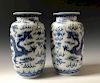 A PAIR OF CHINESE ANTIQUE BLUE AND WHITE DREGAN PORCELAIN VASES.19C