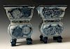 A PAIR OF CHINESE ANTIQUE BLUE AND WHITE PORCELAIN INCENSE BURNERS.19C