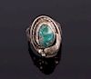 Navajo Old Pawn Cerrillos Turquoise & Silver Ring