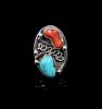 Navajo Silver Turquoise and Coral Ring