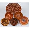 Redware Pottery Bowls and Platter