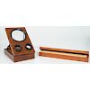 Burl Folding Magnifying Box and Set of Architect's Wooden Rulers