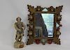 Antique Wood Santos Together With A Figural Mirror