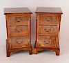 Pair of Antique English Burlwood Three-Drawer Chests of Drawers