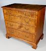 Marshall James Tiger Maple Chippendale Style Four-Graduated Chest of Drawers on Bracket Feet