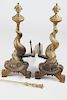 Pair of Antique Brass Dolphin Andirons