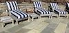 Three Gloster Teak Chaise Lounges and Three Square Teak Side Tables
