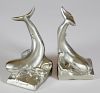 Pair of "P.M. Craftsman" Whale on a Wave Bookends