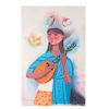 Trinidad Osorio. Mujer con instrumento. Lápices de agua, sobre papel algodón. Firmado. Enmarcado. 57 x 37 cm