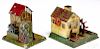 Two painted tin water wheel steam toy accessories