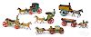 Six tin lithograph horse drawn penny toys